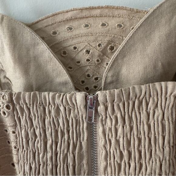 Jason Wu Linen Blend Eyelet Adjustable Spaghetti Strap Crop Top zip back tiered - Picture 6 of 12